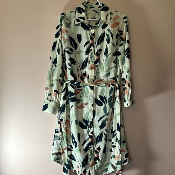 A new day shirt, dress tie waist front button, long sleeve dress - Picture 1 of 4